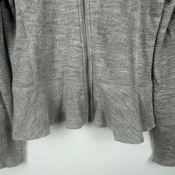 Halogen Womens 100% Merino Wool Full-Zip Light Grey Peplum Sweater Jacket Medium - Picture 4 of 9